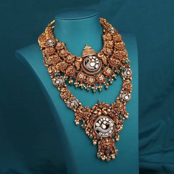 Antique-Silver-Sana's-Necklace-Peacock-Design-Stone-Bead