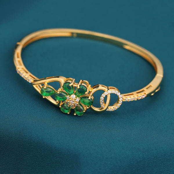 Flower Pattern Elegant Green Stone Bracelet