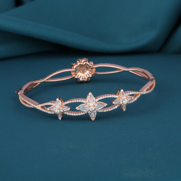 Aglow-Rose-Gold-Flower-And-Star-Design-Silver-Bracelet