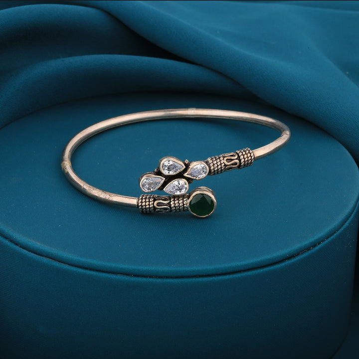 Damini-Silver-Bracelet-With-White-&-Green-Stones