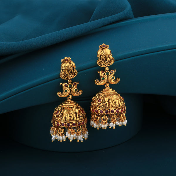 Gulika-Gold-Plated-Silver-Earrings-With-Elephant-Design